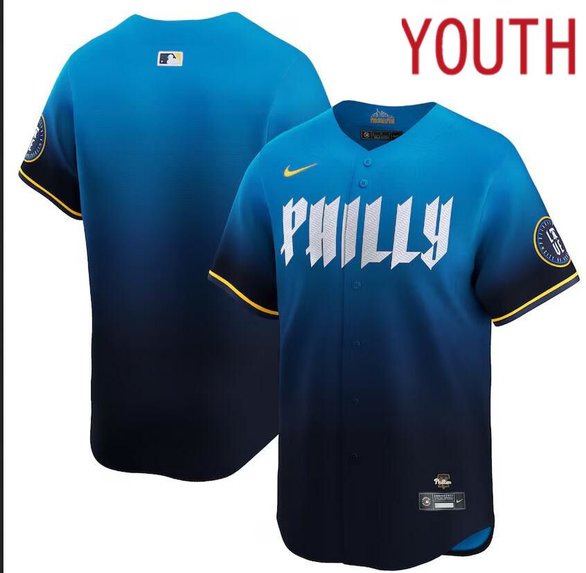 Youth Custom Philadelphia Phillies Nike Blue 2024 City Connect Limited Jersey